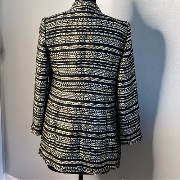 Chicos Gold Black Striped Tweed Long Jacket - Picture 3 of 16